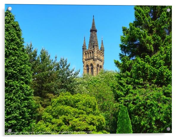 Glasgow University tower rising above the trees in Kelvingrove Park Acrylic by yvonne & paul carroll