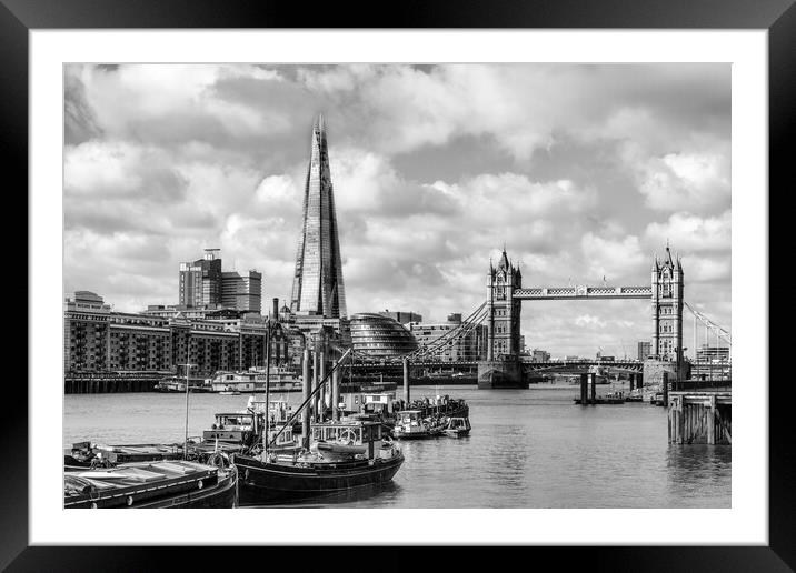 River Thames skyline in monochrome Framed Mounted Print by tim miller