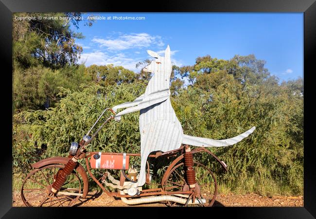 Sculpture of Kangaroo riding a motorbike Framed Print by martin berry
