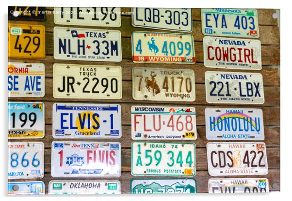 American car number plates Acrylic by martin berry