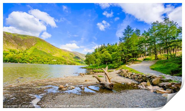 Buttermere Panorama With Driftwood Print by Graham Prentice