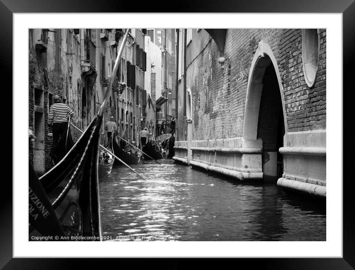 Traffic jam in Venice in monochrome Framed Mounted Print by Ann Biddlecombe