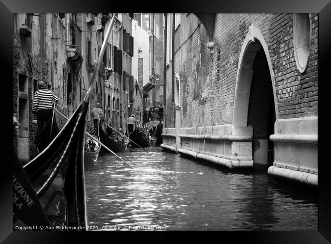 Traffic jam in Venice in monochrome Framed Print by Ann Biddlecombe