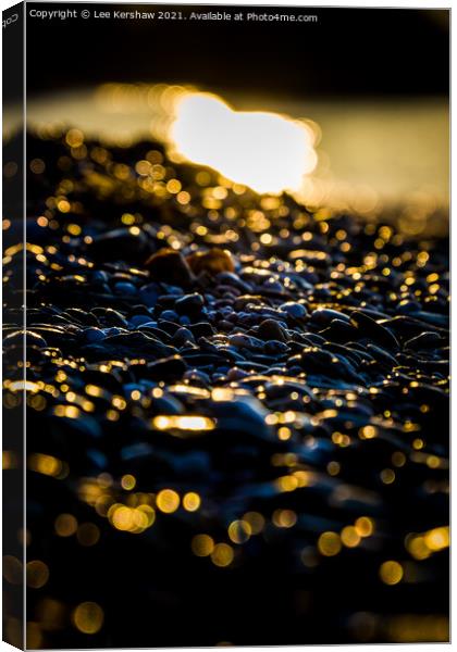 Wet Pebbles on a Beach at Dawn Canvas Print by Lee Kershaw