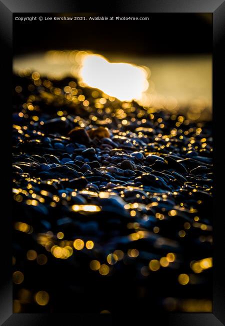 Wet Pebbles on a Beach at Dawn Framed Print by Lee Kershaw