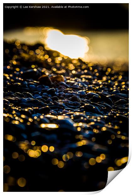 Wet Pebbles on a Beach at Dawn Print by Lee Kershaw