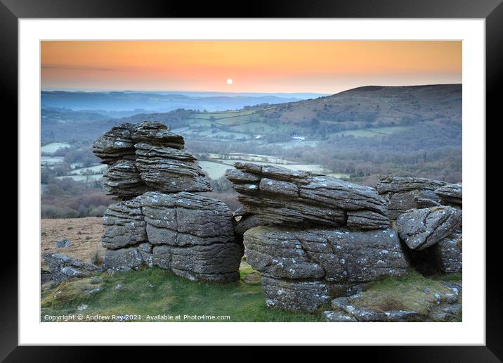 Rocks at sunrise (Hound Tor) Framed Mounted Print by Andrew Ray