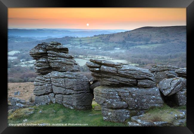Rocks at sunrise (Hound Tor) Framed Print by Andrew Ray