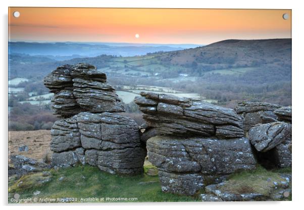 Rocks at sunrise (Hound Tor) Acrylic by Andrew Ray
