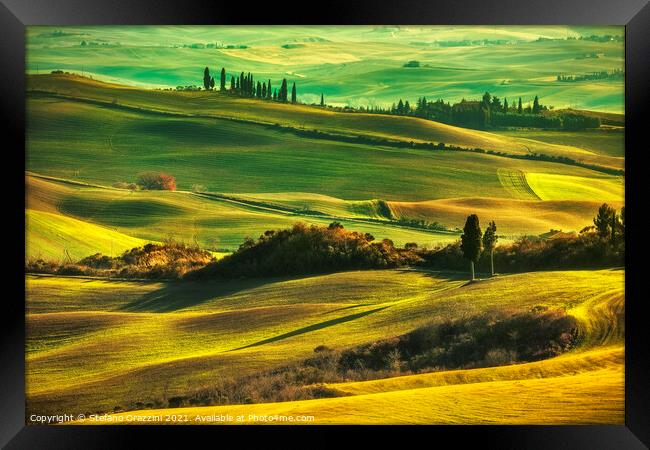 Tuscany rolling hills landscape Framed Print by Stefano Orazzini