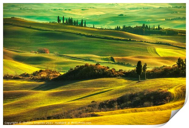 Tuscany rolling hills landscape Print by Stefano Orazzini