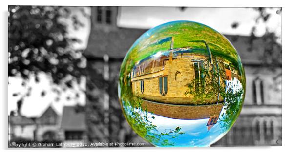 Cotswolds Church through a lensball Acrylic by Graham Lathbury