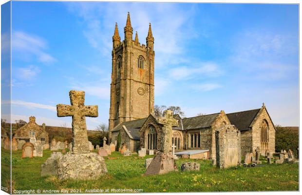 Gravestones at Widecombe-in-the-Moor Canvas Print by Andrew Ray