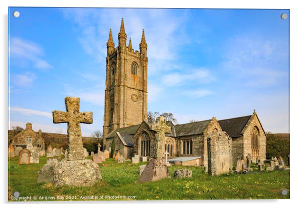 Gravestones at Widecombe-in-the-Moor Acrylic by Andrew Ray