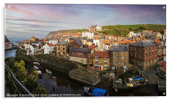 Staithes on a warm summer night 532 Acrylic by PHILIP CHALK