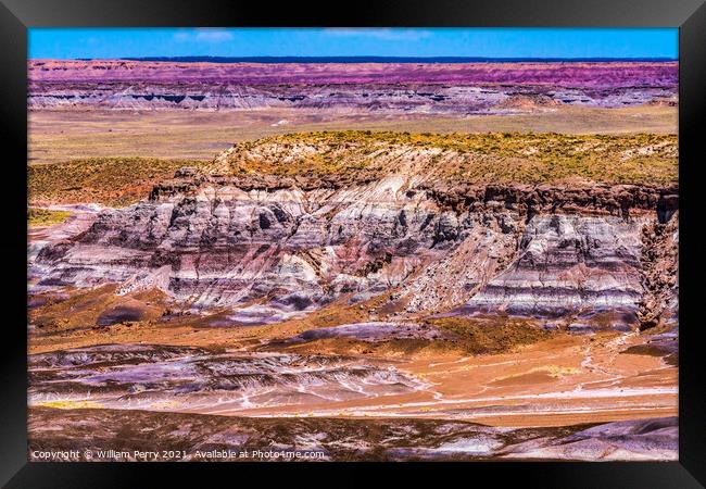 Painted Desert Blue Mesa Petrified Forest National Park Arizona Framed Print by William Perry
