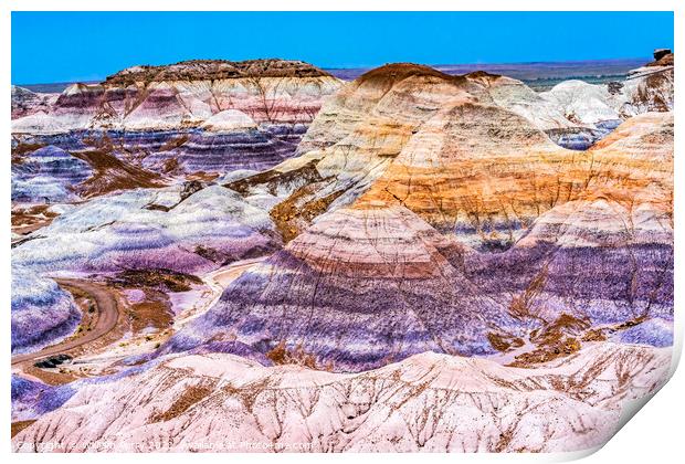 Painted Desert Blue Mesa Petrified Forest National Park Arizona Print by William Perry