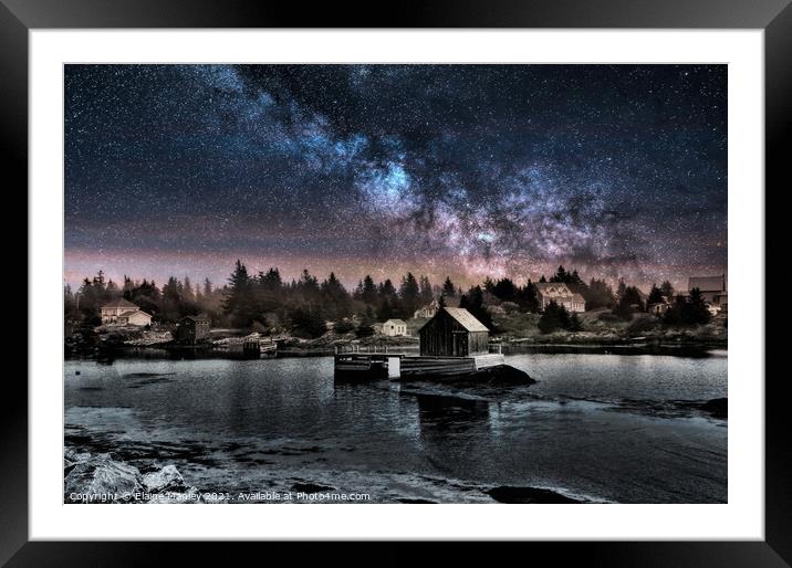Night Sky over Fishing Village  Framed Mounted Print by Elaine Manley