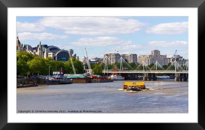 London, 14th May 2020: A tug boat pulling fright on the Thames  Framed Mounted Print by Christina Hemsley