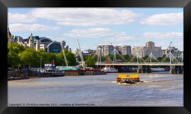 London, 14th May 2020: A tug boat pulling fright on the Thames  Framed Print by Christina Hemsley