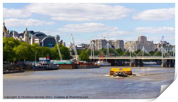 London, 14th May 2020: A tug boat pulling fright on the Thames  Print by Christina Hemsley