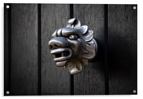 Silver dragon head door knob Acrylic by Christina Hemsley