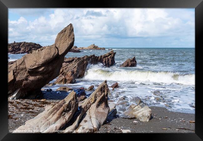 Rocks on Ilfracombe Beach, Devon, England, UK Framed Print by Joy Walker