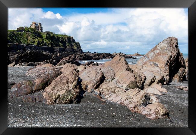 Rocks on Ilfracombe Beach, Devon, England, UK Framed Print by Joy Walker