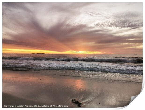 Sunset over Cape Town Print by Adrian Paulsen