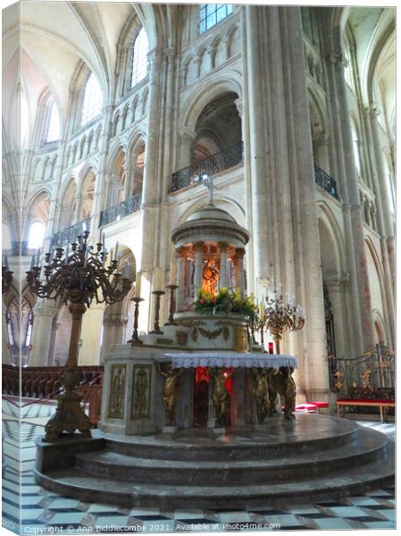 At the Alter in Noyon Cathedral Canvas Print by Ann Biddlecombe