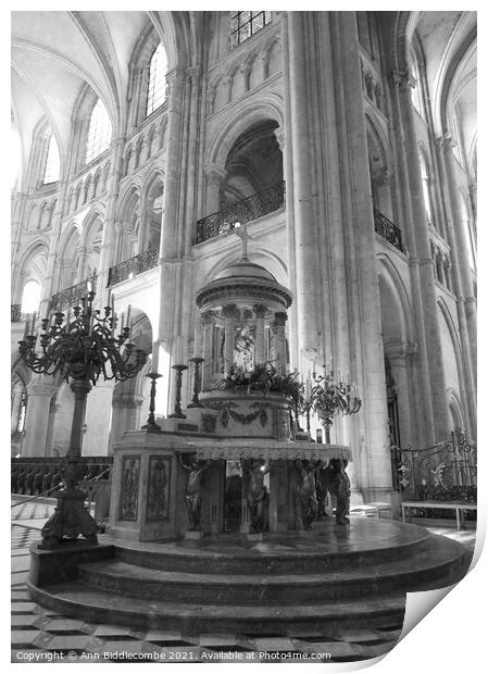 At the Alter in Noyon Cathedral in monochrome Print by Ann Biddlecombe