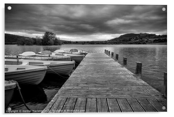 Llangorse Lake, Brecon Beacons Monochrome  Acrylic by Gordon Maclaren