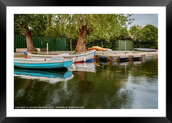Boats moored in Llangorse Lake, Brecon Beacons Framed Mounted Print by Gordon Maclaren