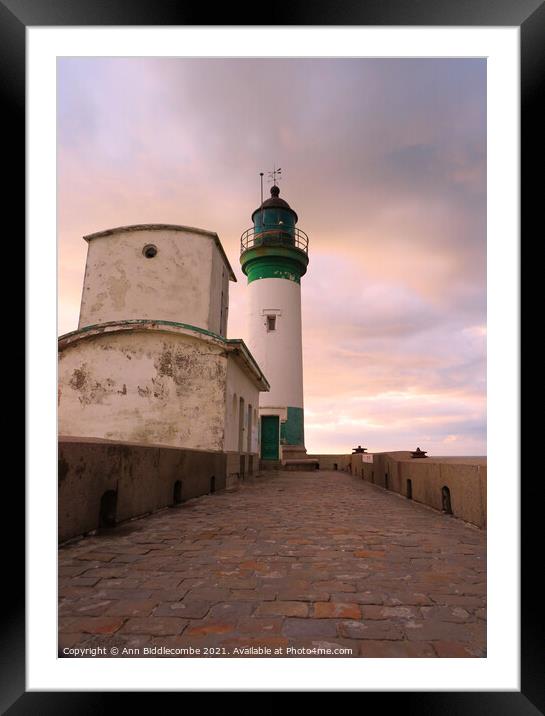 Lighthouse of Le Treport under stormy skys Framed Mounted Print by Ann Biddlecombe