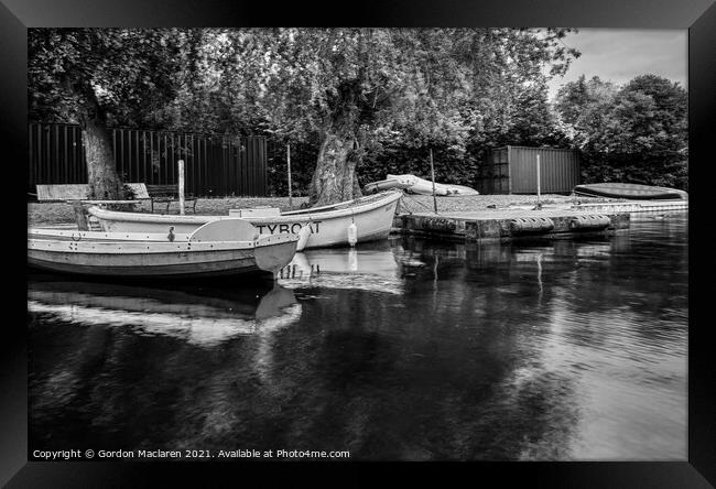 Boats moored in Llangorse Lake, Brecon Beacons Framed Print by Gordon Maclaren