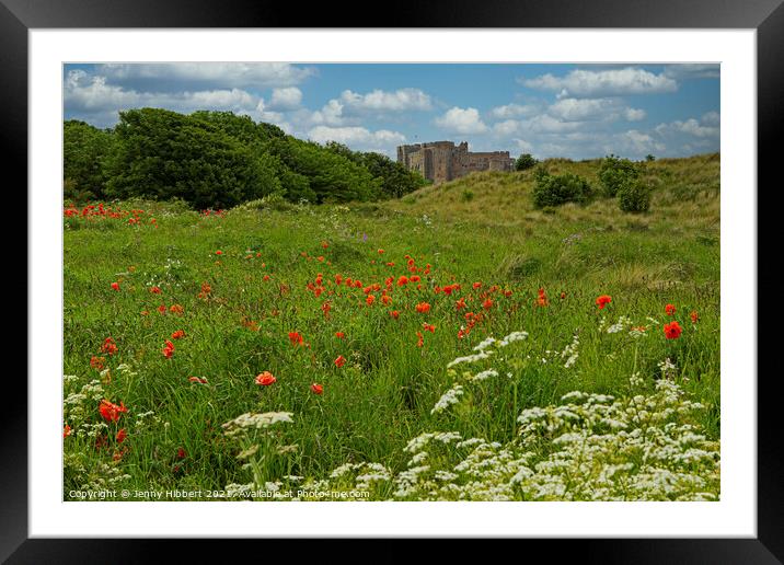 Bamburgh Castle, Northumberland amongst the wild flowers Framed Mounted Print by Jenny Hibbert