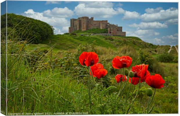 Bamburgh castle in the summer with the poppies Canvas Print by Jenny Hibbert