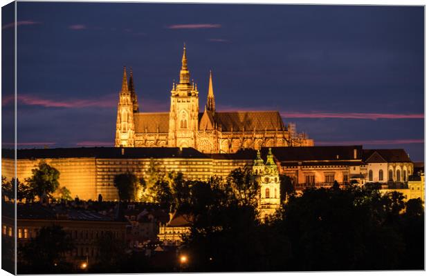 Saint Vitus Cathedral in Prague at Night Canvas Print by Dietmar Rauscher