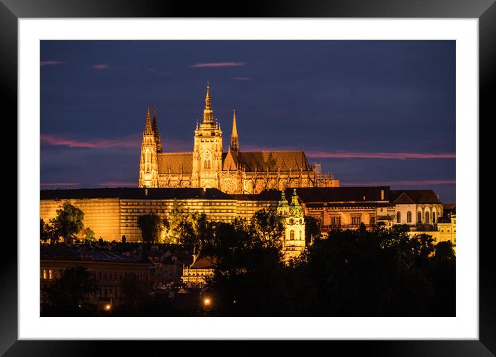 Saint Vitus Cathedral in Prague at Night Framed Mounted Print by Dietmar Rauscher