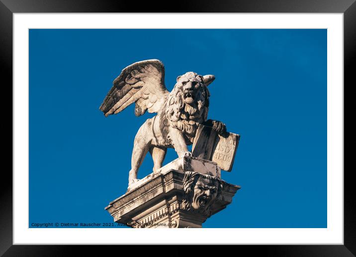 Winged Lion of Saint Mark on Piazza dei Signori, Padua Framed Mounted Print by Dietmar Rauscher