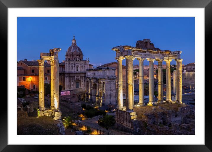 Ancient Temple Ruins At Night In Rome Framed Mounted Print by Artur Bogacki