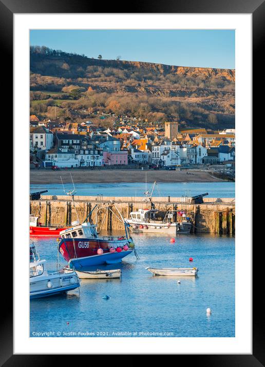The harbour at Lyme Regis, Dorset Framed Mounted Print by Justin Foulkes