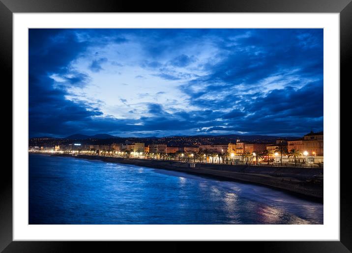 City Skyline of Nice in France at Twilight Framed Mounted Print by Artur Bogacki