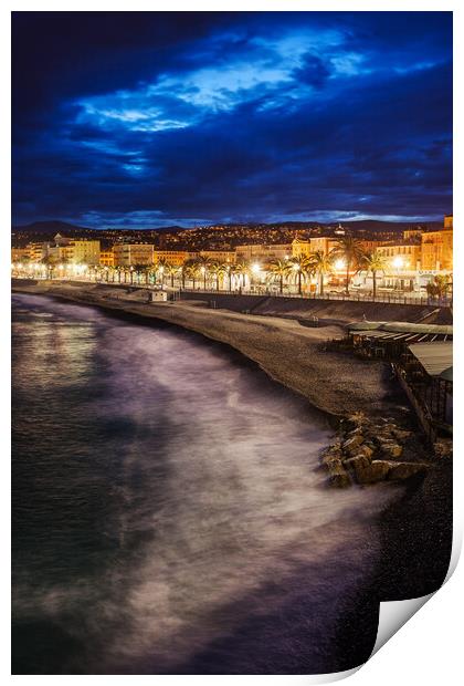 City of Nice in France at Dusk Print by Artur Bogacki