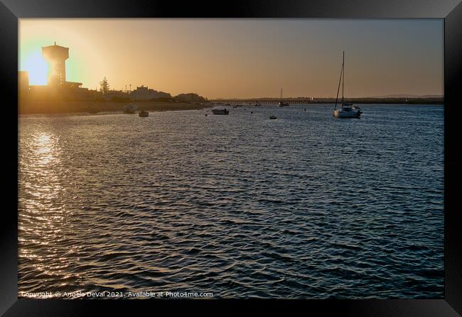 Sunset Time in Faro Island. Algarve Framed Print by Angelo DeVal