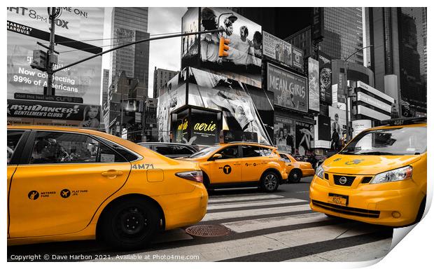 New York Taxis Print by Dave Harbon