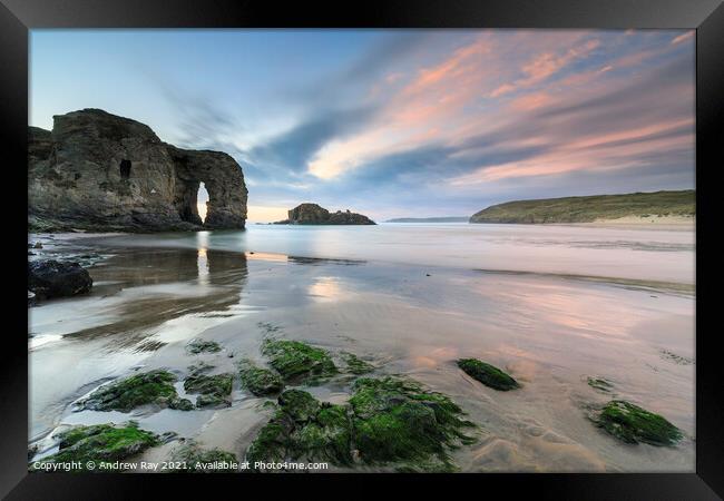 Perranporth Beach at sunset Framed Print by Andrew Ray