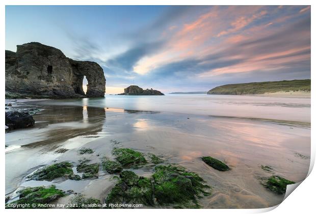 Perranporth Beach at sunset Print by Andrew Ray