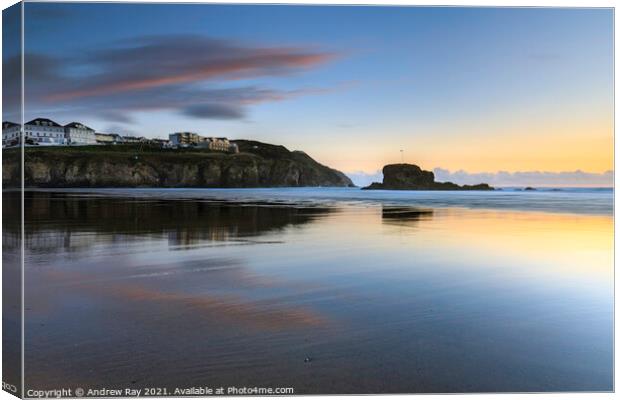 Beach reflections (Perranporth) Canvas Print by Andrew Ray