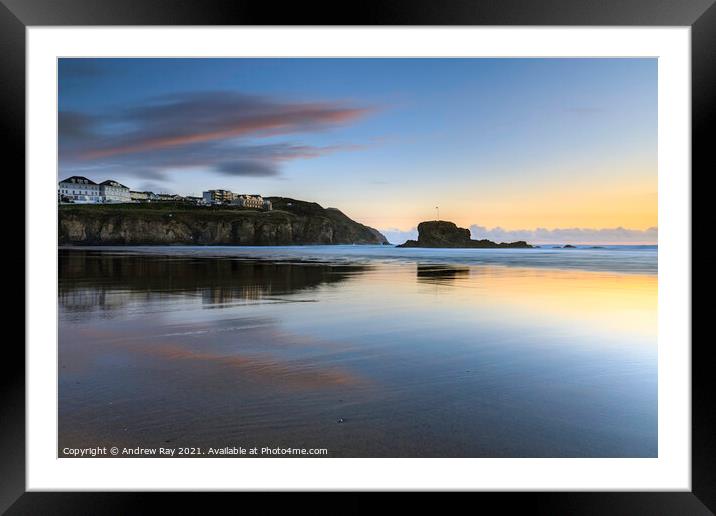 Beach reflections (Perranporth) Framed Mounted Print by Andrew Ray